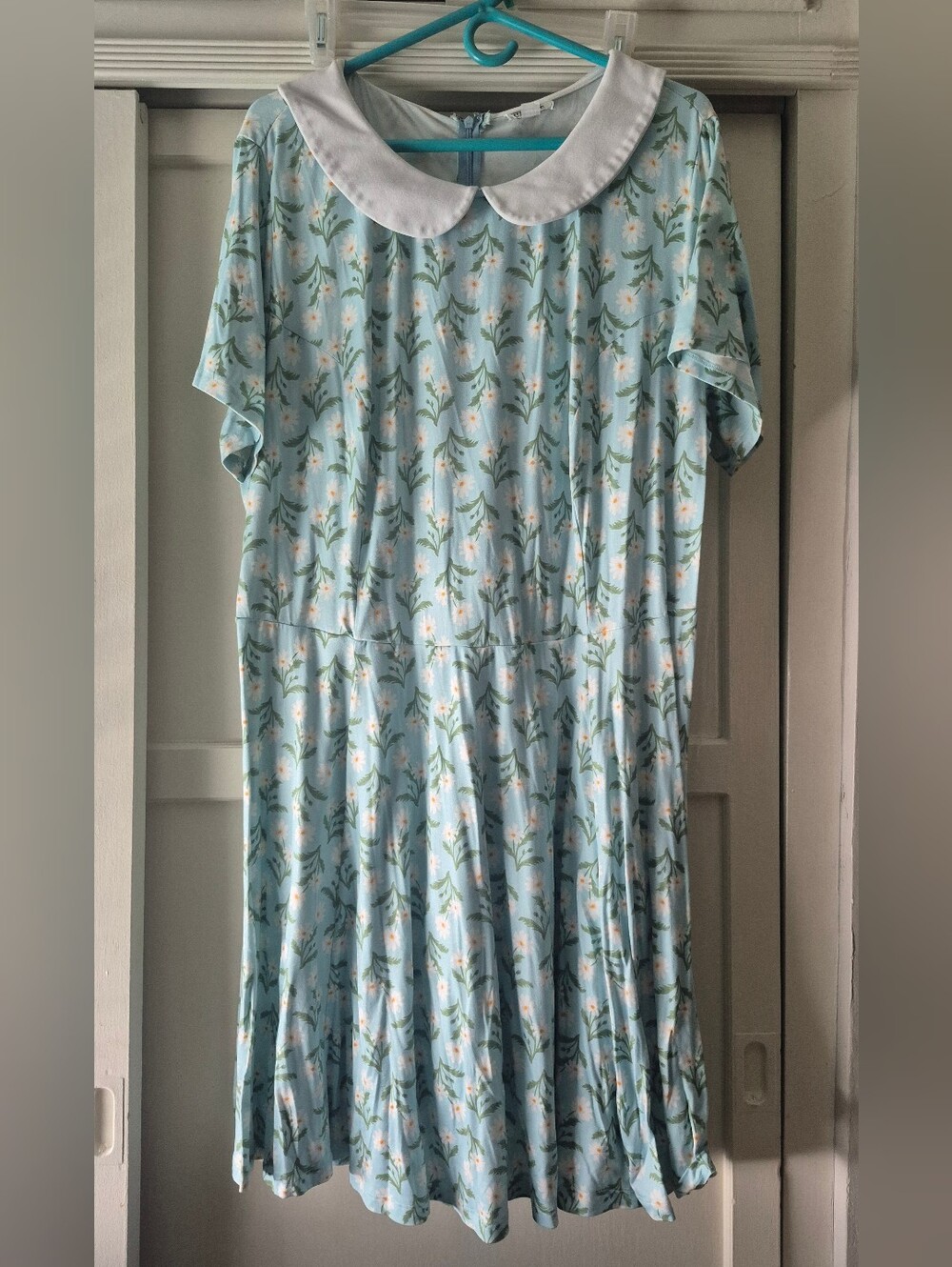 Unique Vintage Light Blue Floral Peter Pan Collar Dress